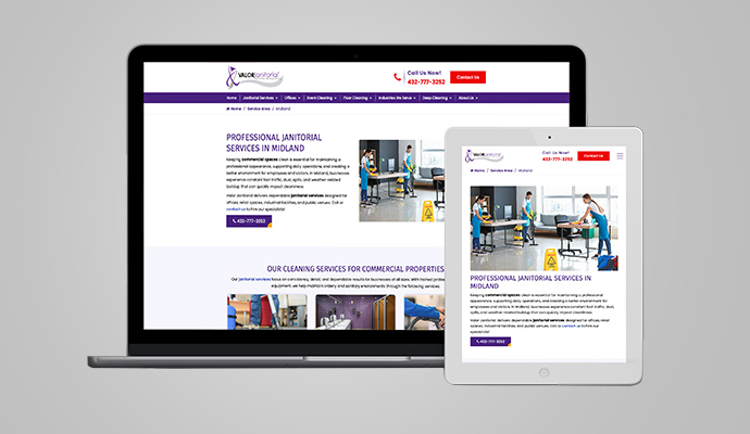 Valor Janitorial website content mockup on a laptop and tablet